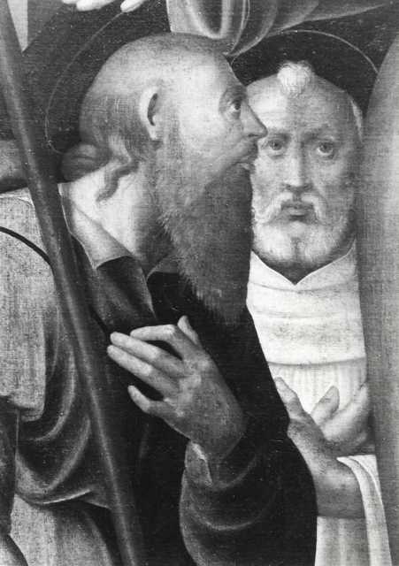 Tumidei, Stefano — Sacchi Gaspare - sec. XVI - San Giacomo Maggiore e san Bernardo di Chiaravalle — particolare